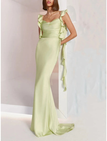 Mermaid / Trumpet Bridesmaid Dress V Neck Sleeveless Elegant Court Train Chiffon with Ruffles / Ruching