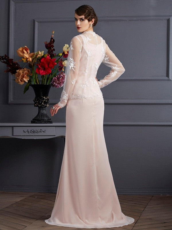 Sheath/Column Square Sleeveless Long Chiffon Mother of the Bride Dresses