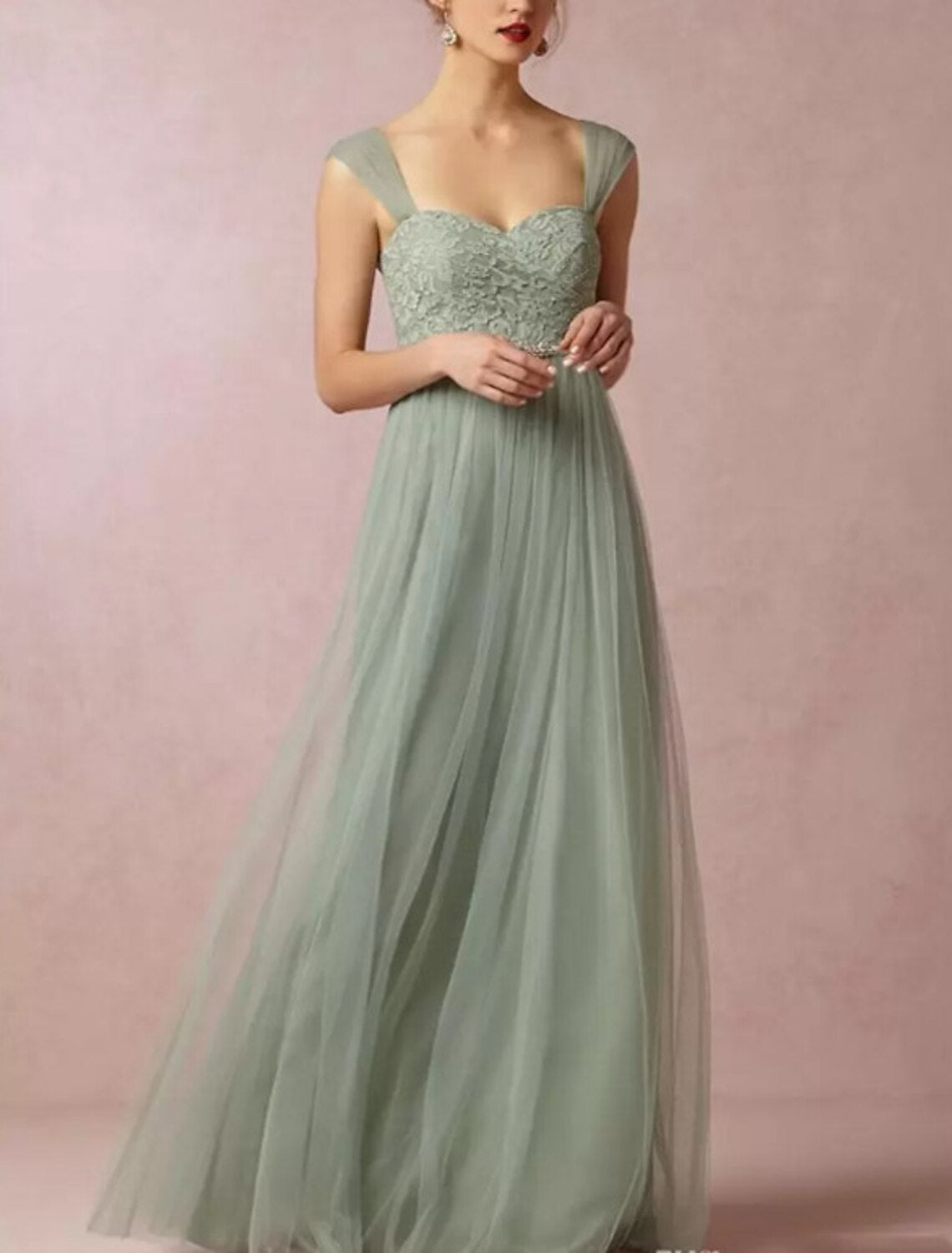 A-Line Evening Gown Minimalist Dress Wedding Guest Wedding Party Floor Length Sleeveless Sweetheart Bridesmaid Dress Lace with Lace Insert Pure Color