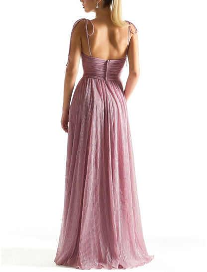 A-Line Bridesmaid Dress Spaghetti Strap Sleeveless Elegant Sweep / Brush Train Sequined with Split Front / Ruching