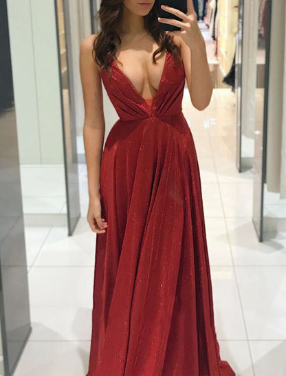 Women‘s Prom Party Dress Maxi long Dress Blue Red Beige Sleeveless Pure Color Backless Spring Summer Deep V Party Stylish Elegant Party