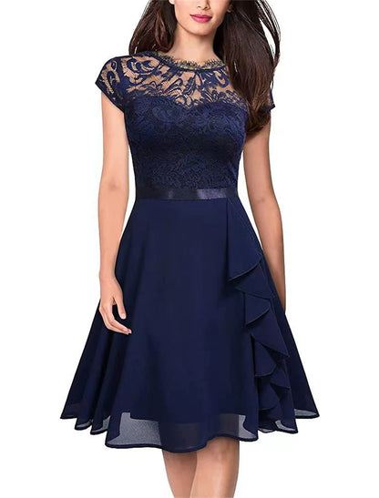 Women's Prom Dress Party Dress Lace Dress Midi Dress Black Pink Wine Sleeveless Pure Color Lace Spring Fall Winter Crew Neck Fashion Winter Dress Wedding Guest Birthday