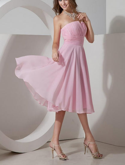 A-Line Bridesmaid Dress Strapless / V Neck Sleeveless Elegant Knee Length Chiffon / Satin / Shantung with Pleats / Draping / Ruching