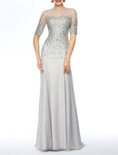 Sheath / Column Mother of the Bride Dress Elegant Jewel Neck Floor Length Chiffon Lace Half Sleeve with Beading Appliques