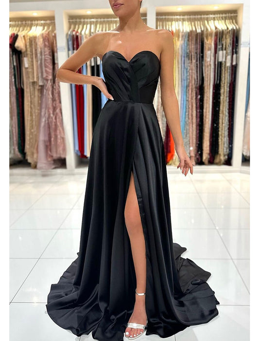 A-Line Prom Dress Christmas Red Green Dresses Empire Dress Formal Prom Sweep / Brush Train Sleeveless Sweetheart Backless with Pleats