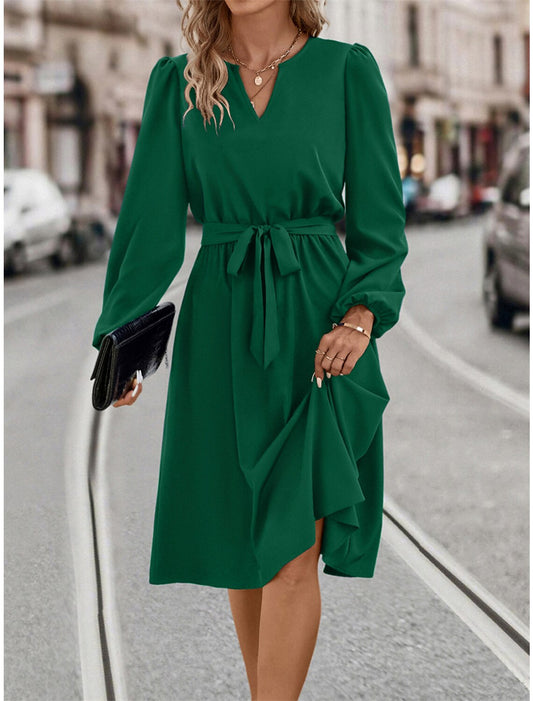 Women's Party Dress Cocktail Dress Wedding Guest Dress Midi Dress Black Dark Green Dark Blue Long Sleeve Plain Lace up Summer Spring Fall Split Neck Party Wedding Guest Vacation