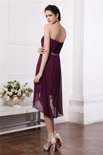 Sheath/Column Strapless Sleeveless Sash Pleats High Low Chiffon Cocktail Dresses