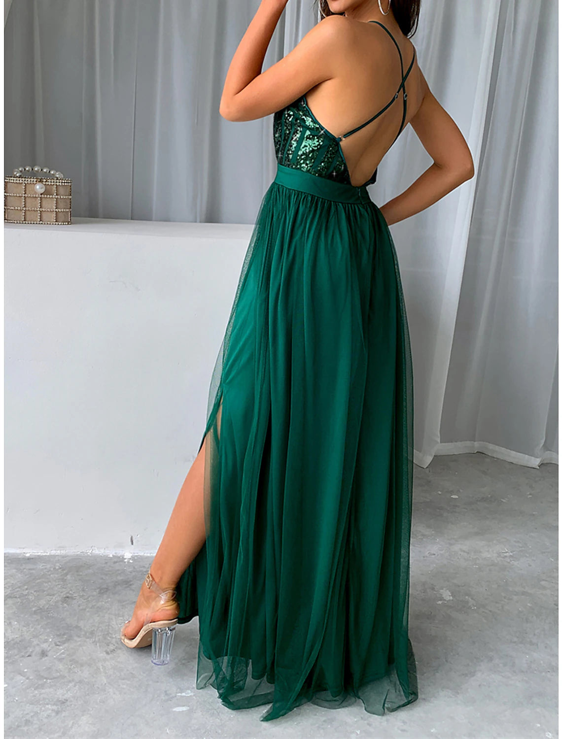 Women's Sequin Dress Party Dress Cocktail Dress Long Dress Maxi Dress Champagne Wine Green Sleeveless Plain Sequins Spring Fall Winter Spaghetti Strap Party Winter Dress Wedding Guest Birthday