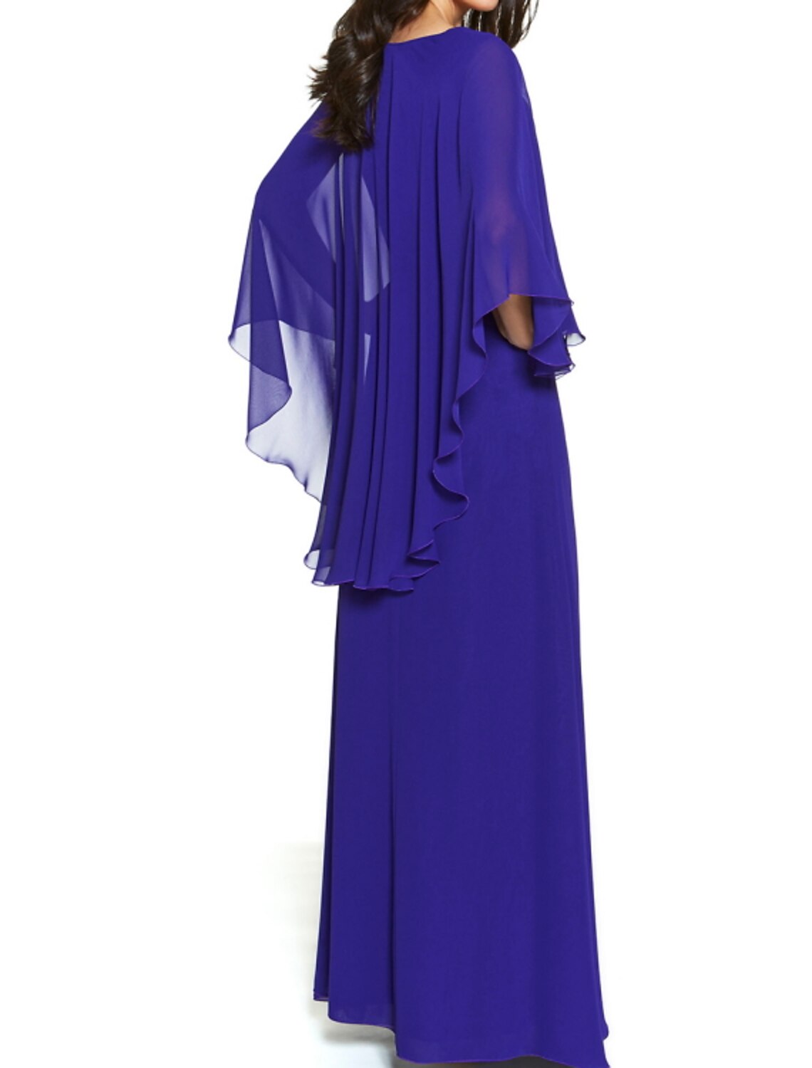 Sheath / Column Mother of the Bride Dress Elegant Jewel Neck Floor Length Chiffon Half Sleeve with Tier