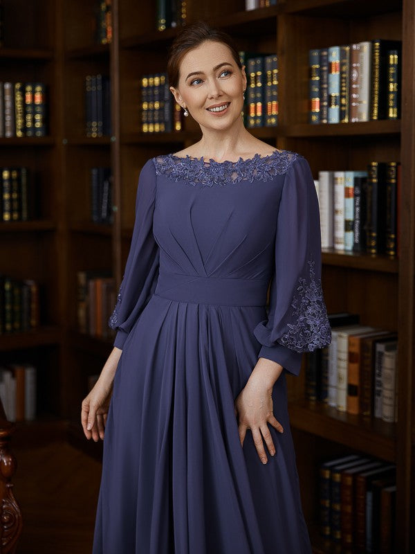 A-Line/Princess Chiffon Ruched Bateau 3/4 Sleeves Asymmetrical Mother of the Bride Dresses