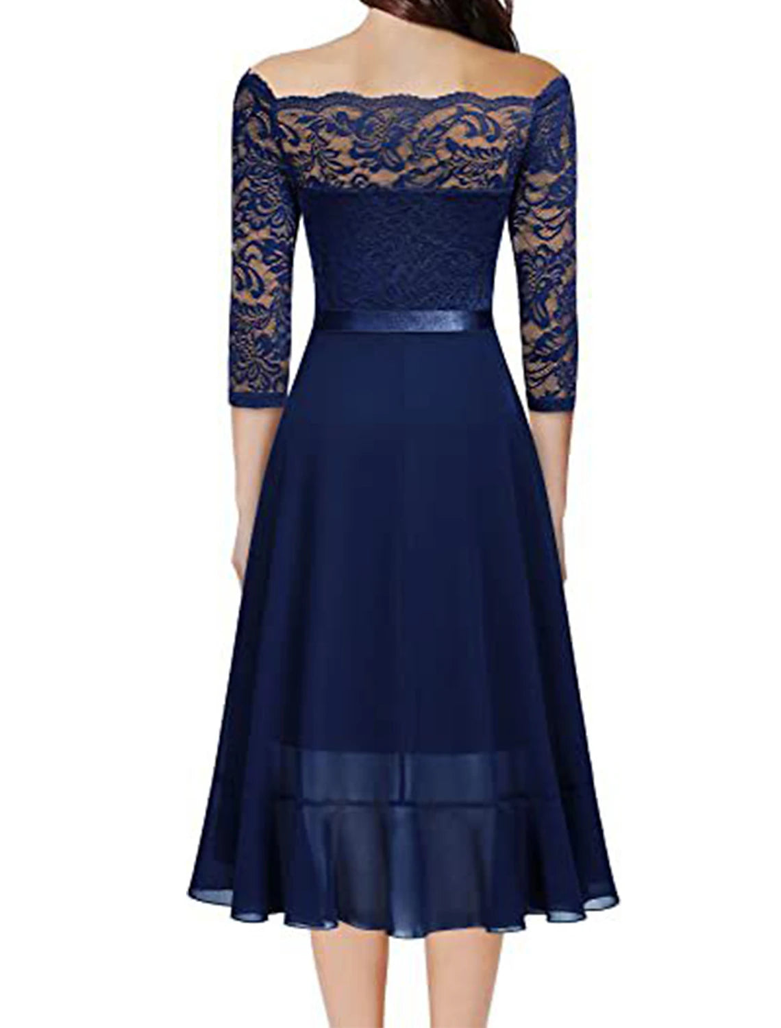 Women's Party Dress Lace Dress Wedding Guest Dress Midi Dress Pink Purple Dark Blue Half Sleeve Pure Color Lace Spring Fall Winter Crew Neck Fashion Winter Dress Wedding Guest Evening Party