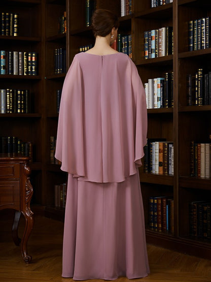 A-Line/Princess Chiffon Ruched V-neck 3/4 Sleeves Floor-Length Mother of the Bride Dresses