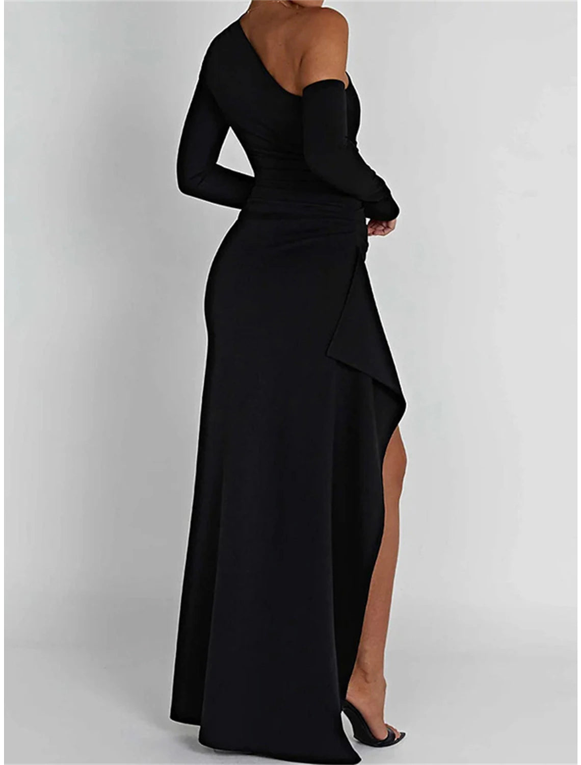 Women‘s Little Black Dress Prom Dress Party Dress Wedding Guest Dress Long Dress Maxi Dress Long Sleeve Split Fall Winter One Shoulder Fashion Guest Black Cocktail Dress