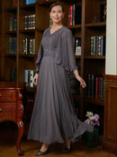 A-Line/Princess Chiffon Applique V-neck Sleeveless Ankle-Length Mother of the Bride Dresses