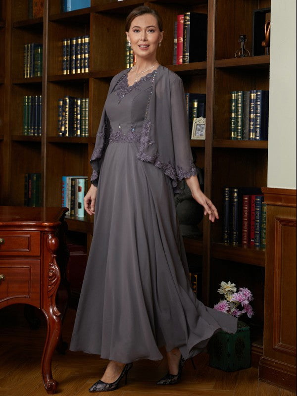 A-Line/Princess Chiffon Applique V-neck Sleeveless Ankle-Length Mother of the Bride Dresses