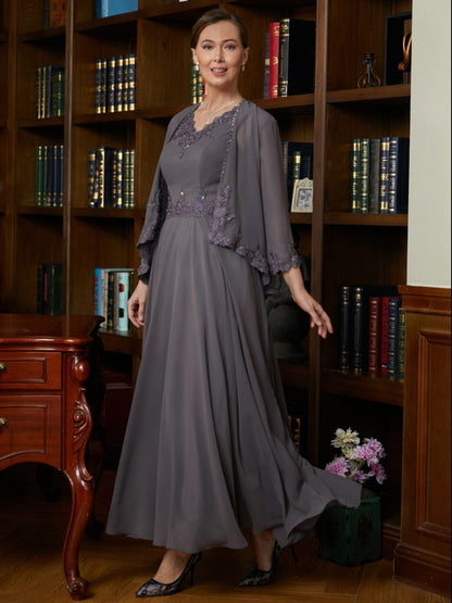 A-Line/Princess Chiffon Applique V-neck Sleeveless Ankle-Length Mother of the Bride Dresses