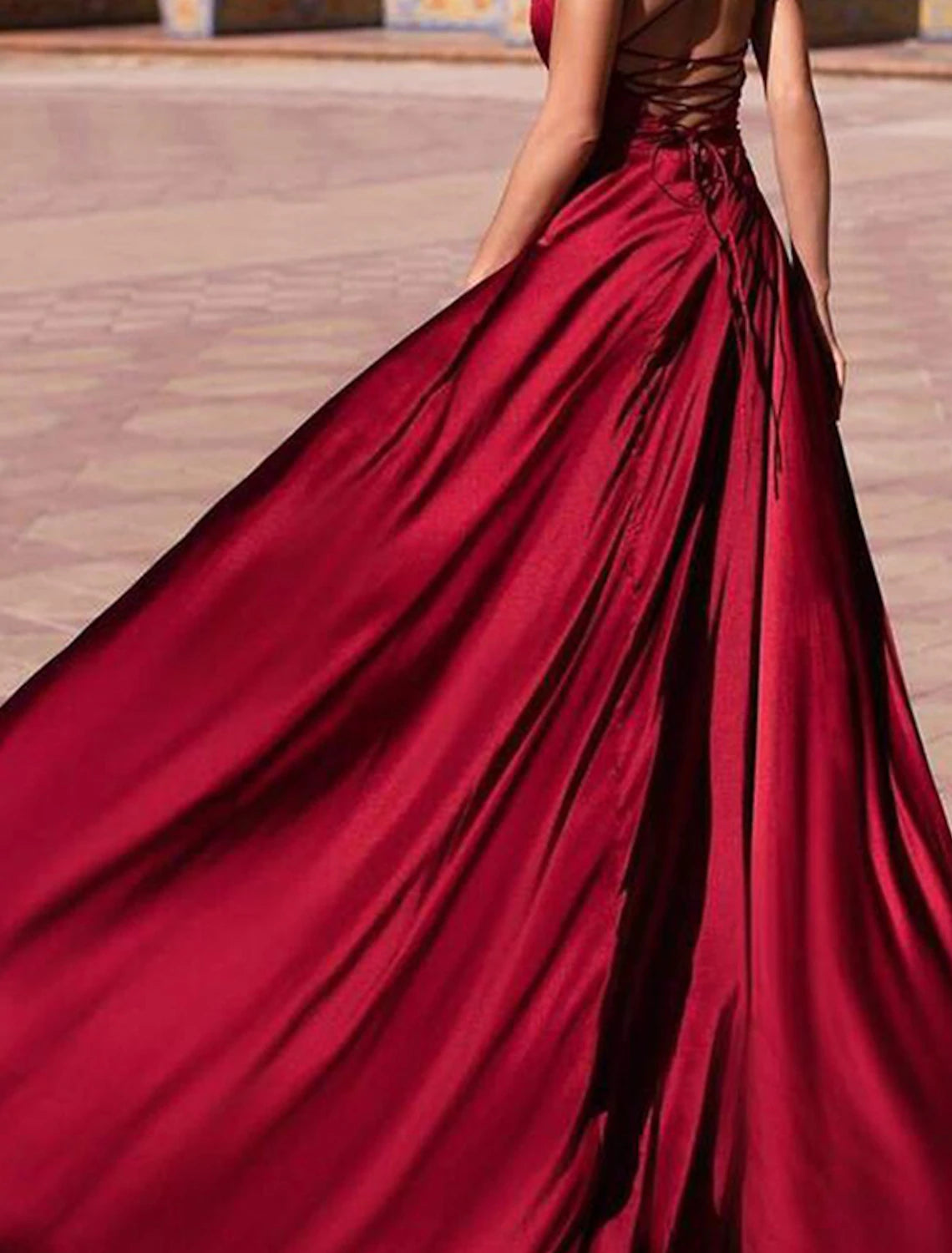 Women's Prom Party Dress Satin Dress New Year's Eve Dress Maxi long Dress Red Sleeveless Backless Split Fall Spring Deep V Cold Shoulder Party Elegant Party