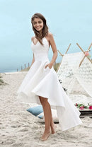 Buyishang Simple High-low Spaghetti Straps Beach Wedding Dress With Ruching