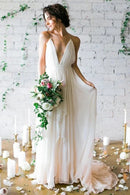 Buyishang A-Line V Neck Straps Spaghetti Sheath Chiffon Wedding Dress