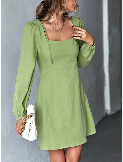 Women's Party Dress Cocktail Dress Sheath Dress Mini Dress Black Wine Green Long Sleeve Pure Color Patchwork Fall Winter Autumn Square Neck Fashion Vacation