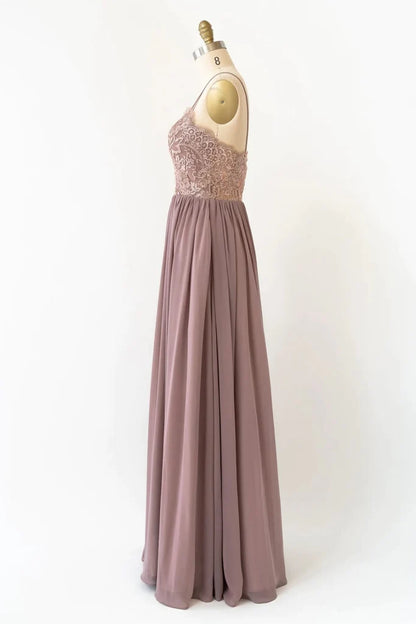 Strap Sweetheart Embroidery Lace Dusk Chiffon Pleated Bridesmaid Dress