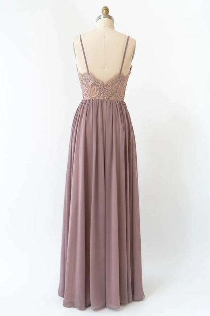 Strap Sweetheart Embroidery Lace Dusk Chiffon Pleated Bridesmaid Dress