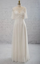 Buyishang Sweetheart A-line Chiffon Dress With Half-sleeved Illusion Bodice