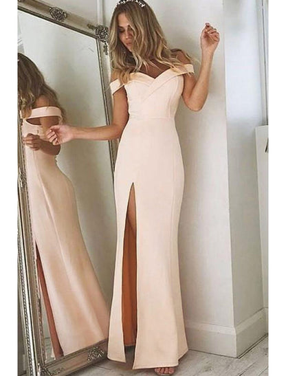 Mermaid / Trumpet Prom Dresses Sexy Dress Formal Wedding Guest Floor Length Sleeveless Off Shoulder Bridesmaid Dress Stretch Fabric with Slit