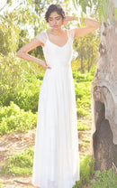 Buyishang V-Neck Cap Sleeve Long A-Line Chiffon Wedding Dress With Beading