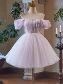 Buyishang A-Line Sweetheart Neck Tulle Purple Short Prom Dress Purple Homecoming Dress