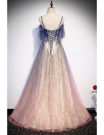 Ombre Tulle Long Prom Dress with Bling Sequins