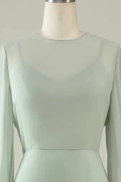 Mint Wedding Guest Dress with Long Sleeves