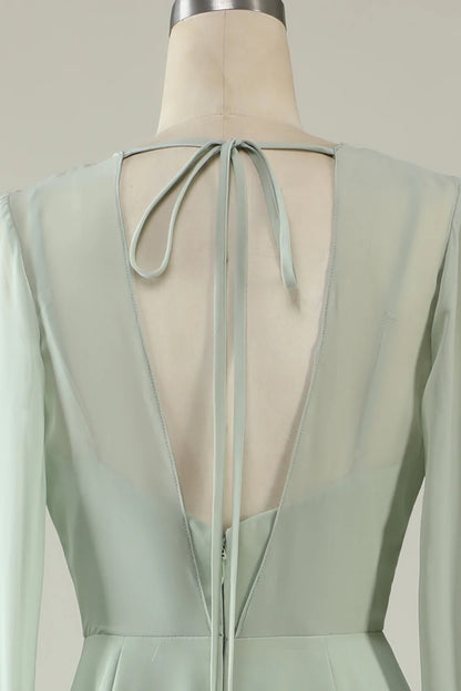 Mint Wedding Guest Dress with Long Sleeves